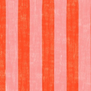 large scale Loose Geometric simple 2 colour stripe / mid pink and vermilion red /pink and turquoise colorway