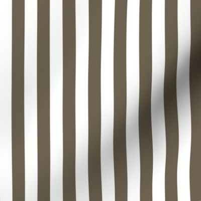 04 Bark Brown and White- Vertical Stripes- Half Inch- Awning Stripes- Cabana Stripes- Petal Solids Coordinate- Striped Wallpaper- Neutral- Small