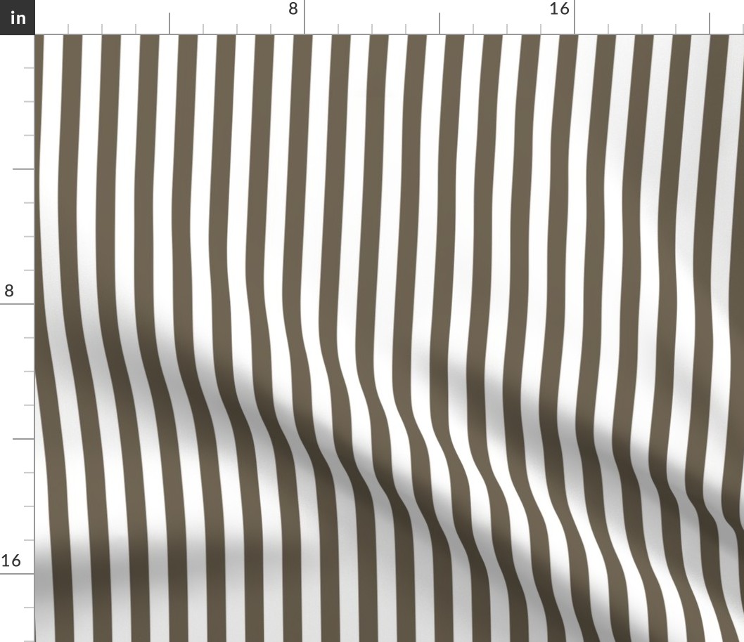 04 Bark Brown and White- Vertical Stripes- Half Inch- Awning Stripes- Cabana Stripes- Petal Solids Coordinate- Striped Wallpaper- Neutral- Small