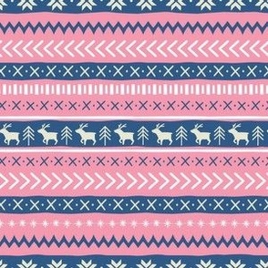 Christmas Sweater Pattern - Small  Scale - Pink and Navy Preppy Knit Pattern