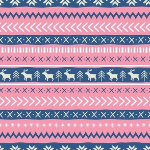 Christmas Sweater Pattern - Medium Scale - Pink and Navy Preppy Knit Pattern