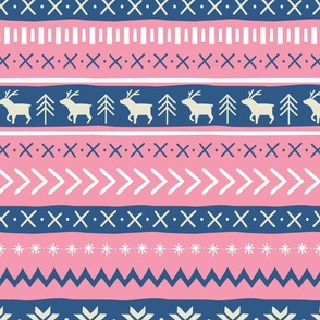 Christmas Sweater Pattern - Large Scale - Pink and Navy Preppy Knit Pattern