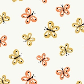 LARGE Cute Yellow and Orange Butterflies on a creamy white background