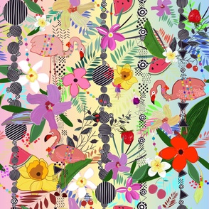 Tropical flower  flamingo and exotic flowers pattern