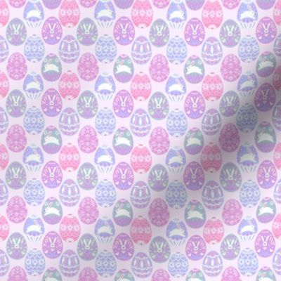 TINY pastel easter egg fabric - sweet purple bunnies eggs daisy floral
