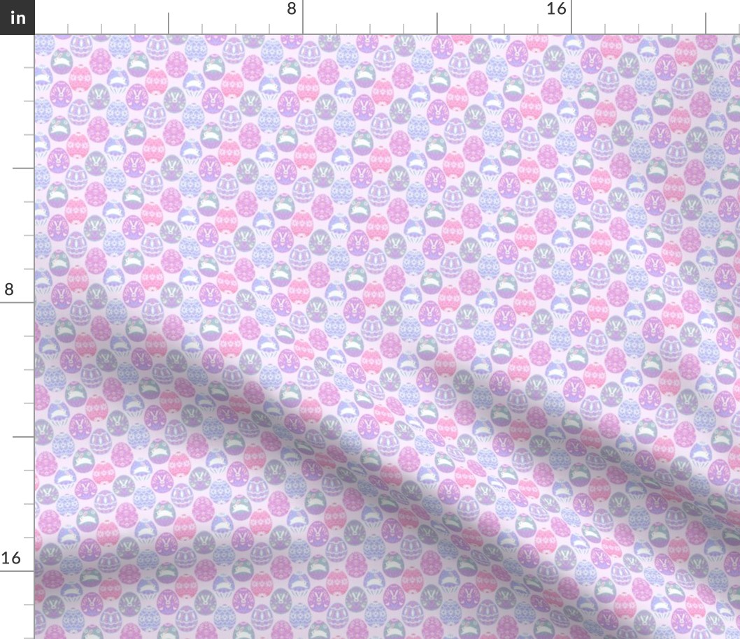 TINY pastel easter egg fabric - sweet purple bunnies eggs daisy floral