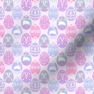 MINI pastel easter egg fabric - sweet purple bunnies eggs daisy floral