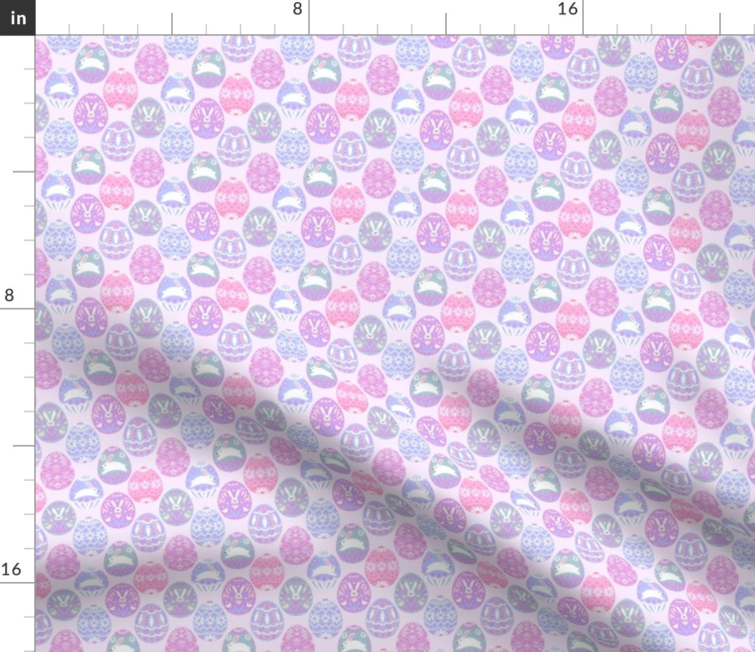 MINI pastel easter egg fabric - sweet purple bunnies eggs daisy floral