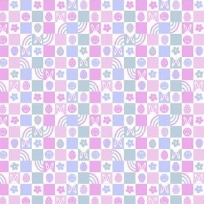 1/3" TINY easter checkerboard fabric - cute pastel purple bunny sweet eggs