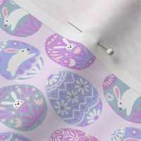 SMALL pastel easter egg fabric - sweet purple bunnies eggs daisy floral