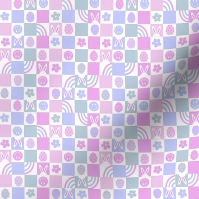 1/2" easter checkerboard fabric - cute pastel purple bunny sweet eggs