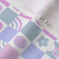 1" easter checkerboard fabric - cute pastel purple bunny sweet eggs