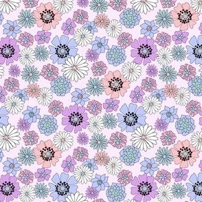 MINI retro easter florals fabric - pastel purple spring blossoms cute design