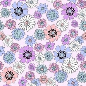 SMALL retro easter florals fabric - pastel purple spring blossoms cute design