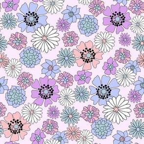 MEDIUM retro easter florals fabric - pastel purple spring blossoms cute design