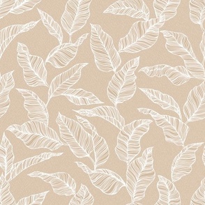 Line Drawn Tropical Leaves in Beige and Cream (Medium Scale)
