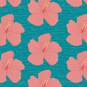 soft pink hibiscus on Teal