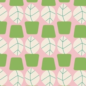 Modern Geometric Pink and Green Potted Plants with Big Leaves