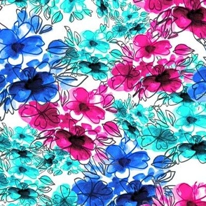 Digital floral blue pink
