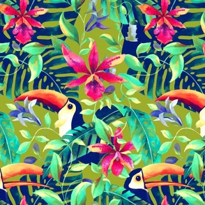 Tropical toucans seamless pattern summer