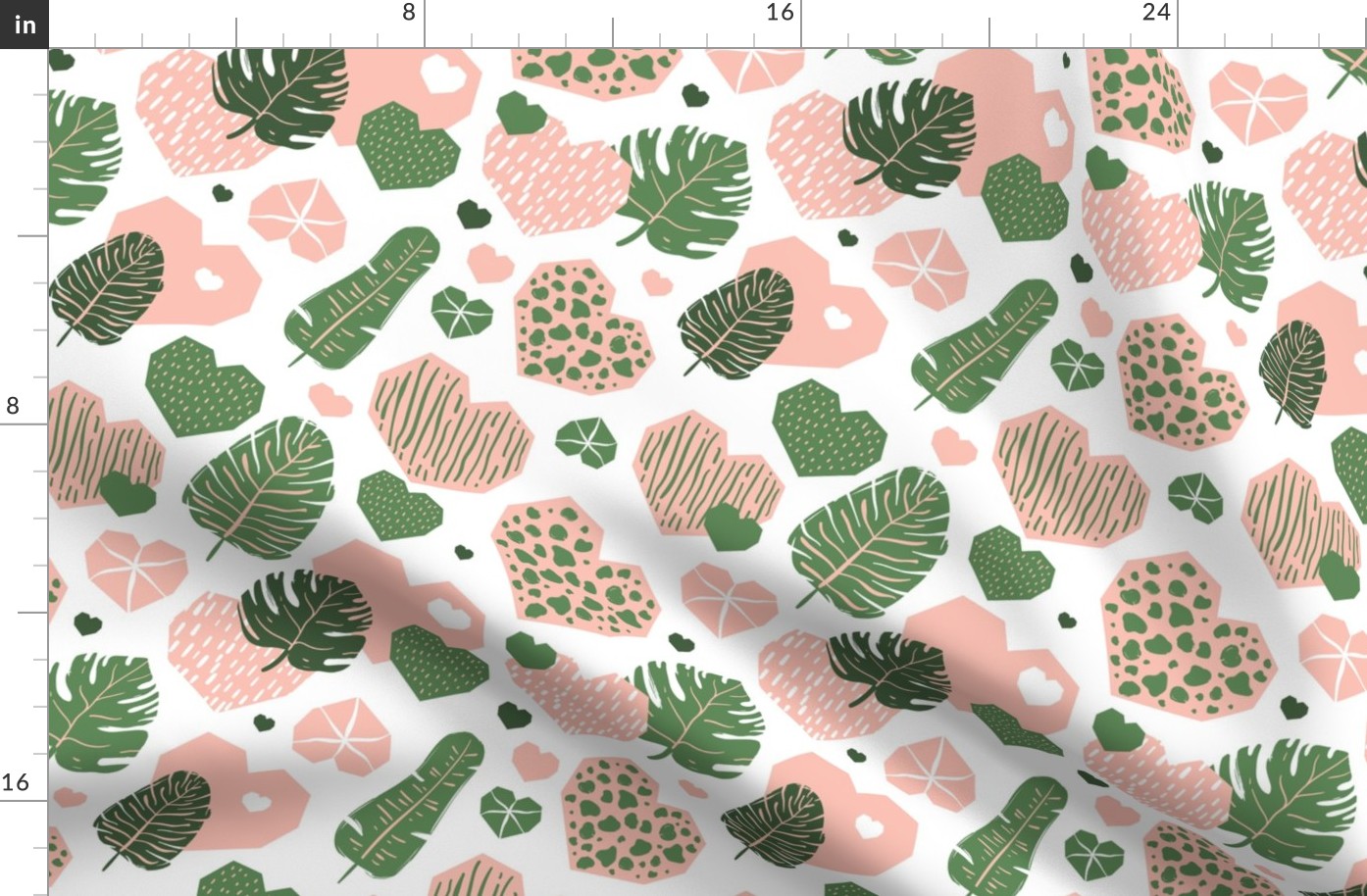 Pink and Green Tropical Foliage and Hearts - Coordinate 8 of 11
