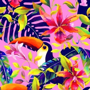 Tropical toucans seamless pattern summer pink