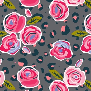 Leopard roses on grey
