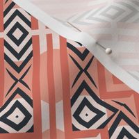 Bold Aztec Style Plaid in Coral Pink, Rose Quartz and Navy