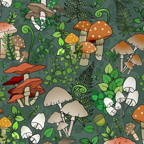 Mushroom Forest (dark moss green large scale)  