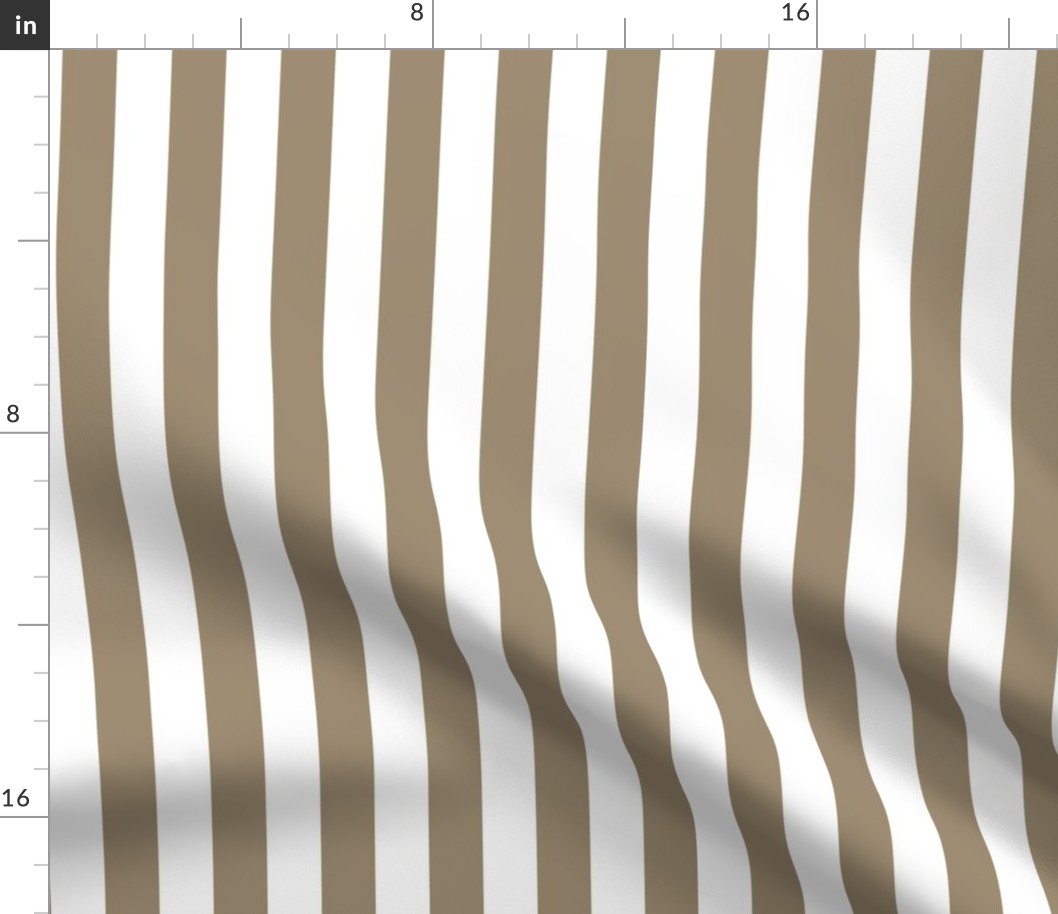 05 Mushroom Brown and White- Vertical Stripes- 1 Inch- Awning Stripes- Cabana Stripes- Petal Solids Coordinate- Striped Wallpaper- Neutral- Khaki- Ecru- Taupe- Earth Tone Wallpaper- Medium