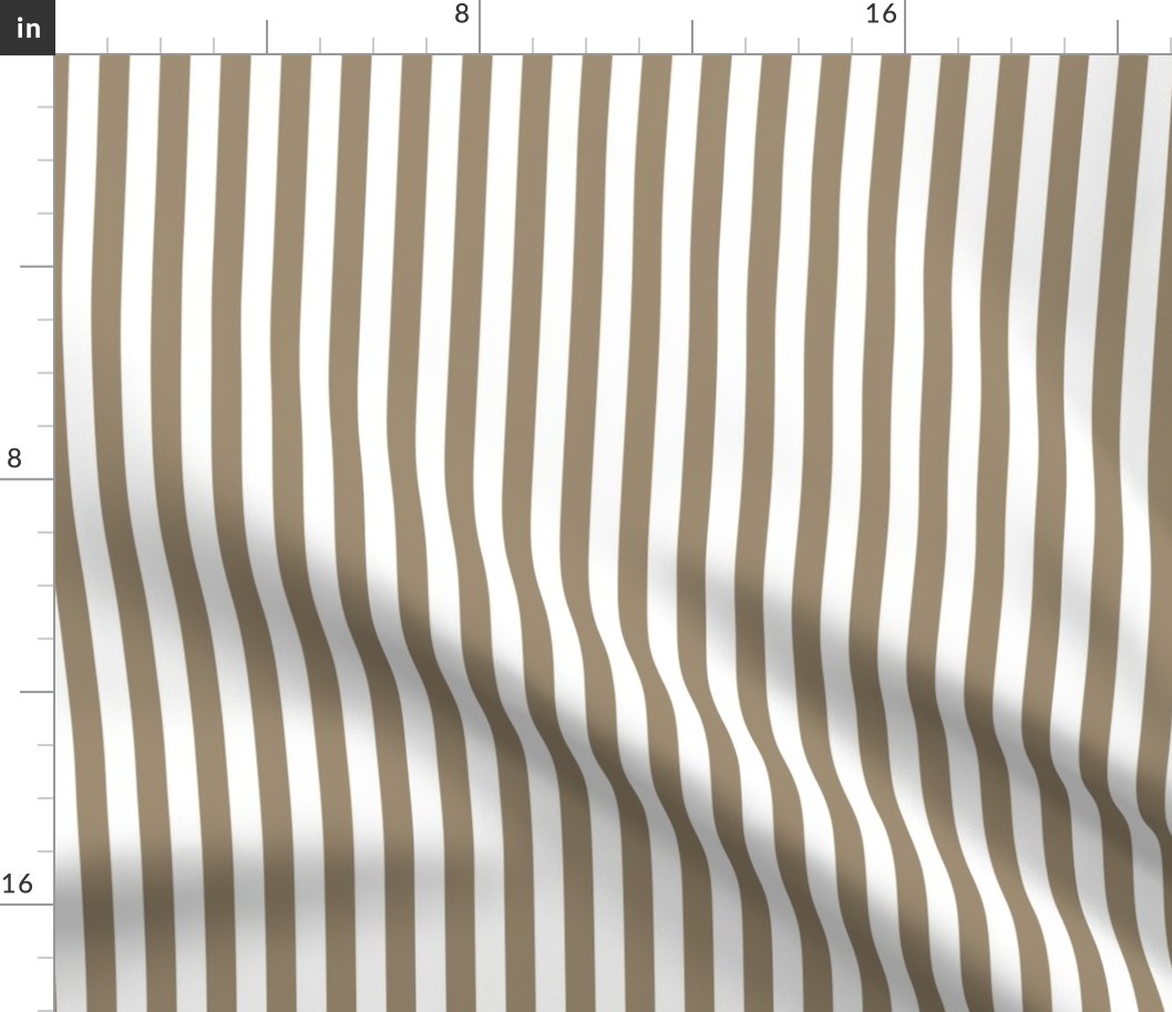 05 Mushroom Brown and White- Vertical Stripes- Half Inch- Awning Stripes- Cabana Stripes- Petal Solids Coordinate- Striped Wallpaper- Neutral- Khaki- Ecru- Taupe- Earth Tone Wallpaper- Small