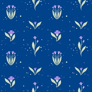 Purple Wildflowers and Seeds on Blue (9x9)