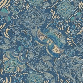 Light Weathered Batik Nouveau Floral in Cerulean