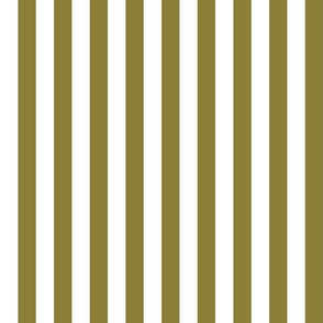 08 Moss Green and White- Vertical Stripes- 1 Inch- Awning Stripes- Cabana Stripes- Petal Solids Coordinate- Striped Wallpaper- Neutral- Medium