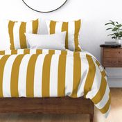 09 Mustard and White- Vertical Stripes- 4 Inches- Awning Stripes- Cabana Stripes- Petal Solids Coordinate- Striped Wallpaper- Neutral- White and Gold- Golden Yellow- Ochre- Fall- Autumn- Extra Large