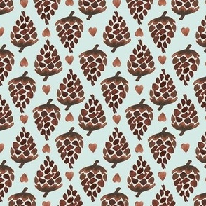 medium-Pine cones and hearts on mint green  - gender neutral girl or boy nursery