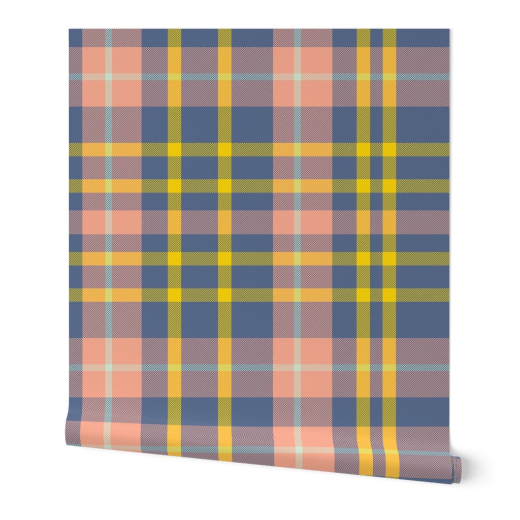 Kitsch Blue Tartan Yellow Plaid Pink Peach 