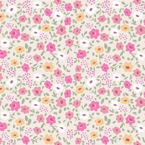 Pink and Yellow Floral - Bone White Ground