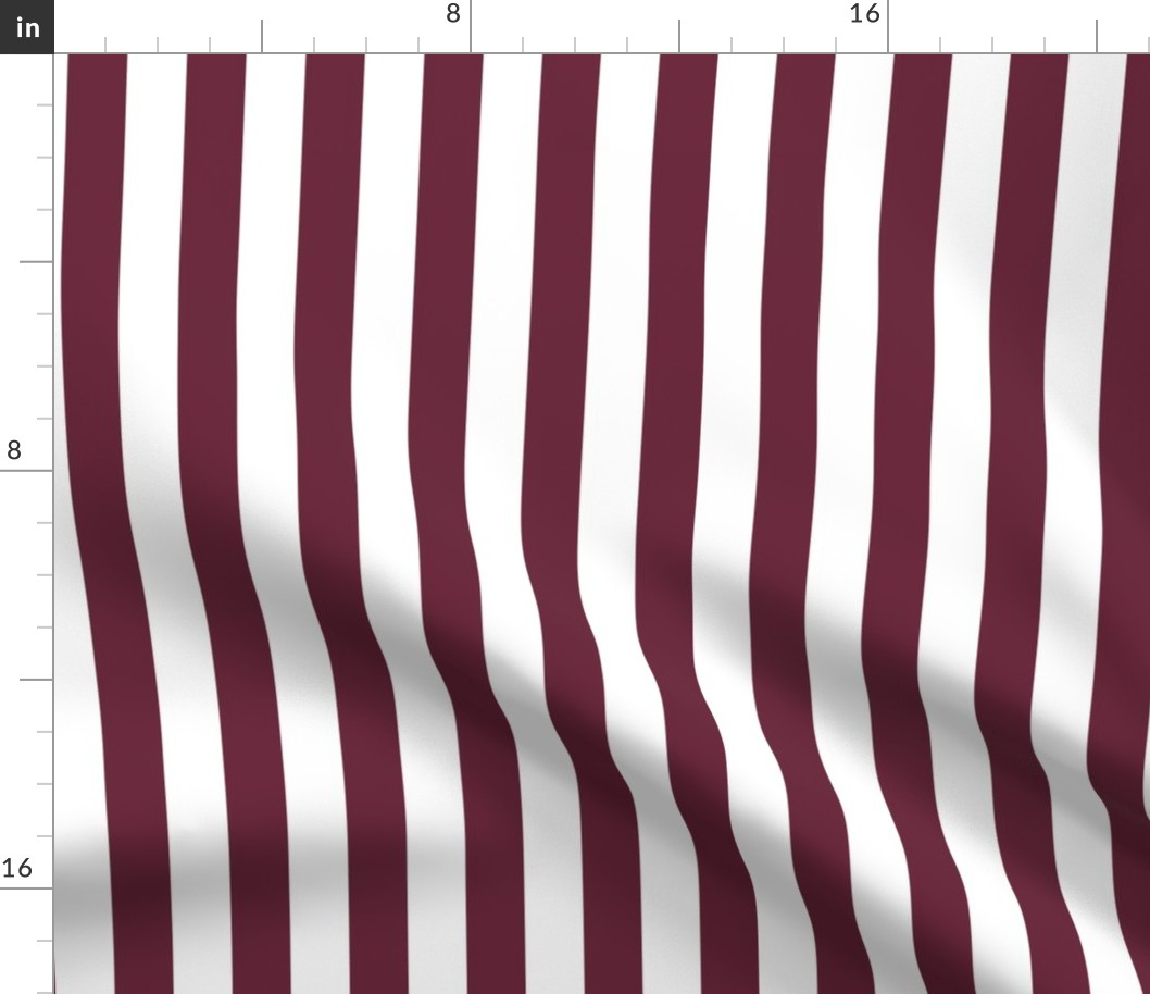 16 Wine and White- Vertical Stripes- 1 Inch- Awning Stripes- Cabana Stripes- Petal Solids Coordinate- Burgundy Red- Medium
