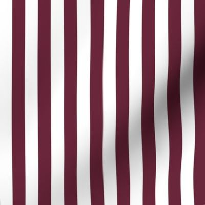 16 Wine and White- Vertical Stripes- Half Inch- Awning Stripes- Cabana Stripes- Petal Solids Coordinate- Burgundy Red- Small