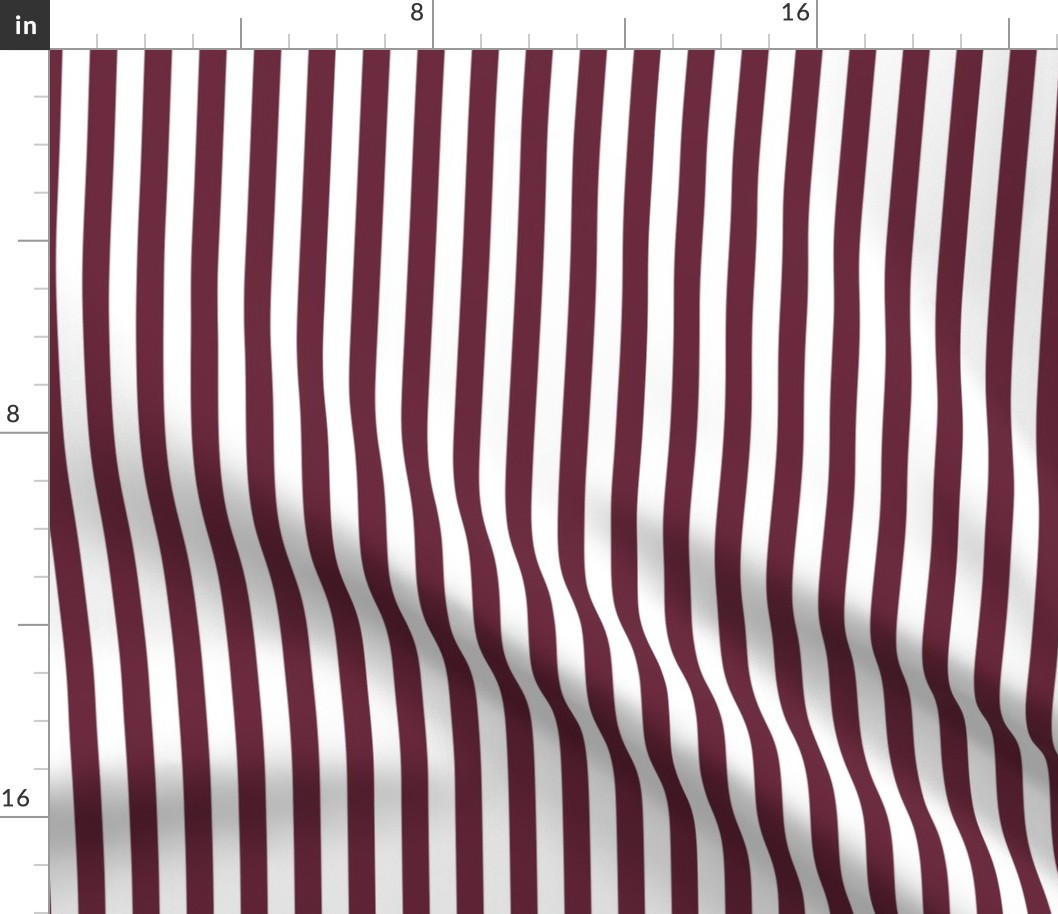 16 Wine and White- Vertical Stripes- Half Inch- Awning Stripes- Cabana Stripes- Petal Solids Coordinate- Burgundy Red- Small