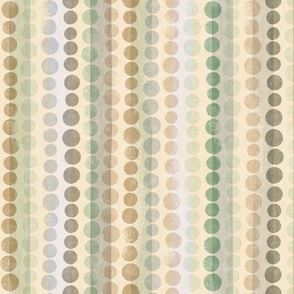 medium scale Loose Geometric multicoloured spotty stripe / light green colorway