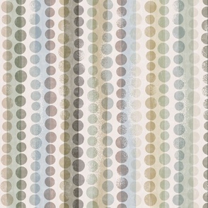 medium scale Loose Geometric multicoloured spotty stripe / soft blue and green colorway
