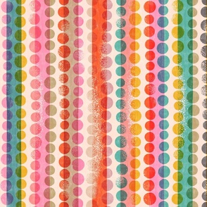medium scale Loose Geometric multicoloured spotty stripe / pink and turquoise colorway