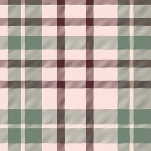 Pink Tartan Plaid Green and Dark Red