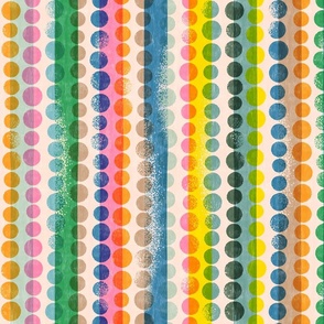 medium scale Loose Geometric multicoloured spotty stripe / riso brights colourway