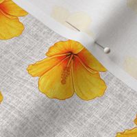 Yellow Hibiscus on Grey Linen