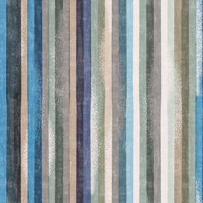 medium scale Loose Geometric multicoloured rustic vertical stripe / Blue and Taupe colorway
