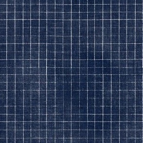 Hand Drawn Checks on Deep Navy Blue | Rustic fabric in dark blue and white, linen texture checked fabric, windowpane fabric, tartan, plaid, grid pattern, squares fabric.