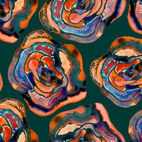 Teal and Orange Bold Watercolor Roses